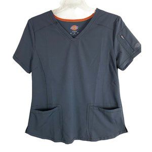 Dickies Womens Shirt Size Large Scrub Top Nursing Gray V neck Short sleeve